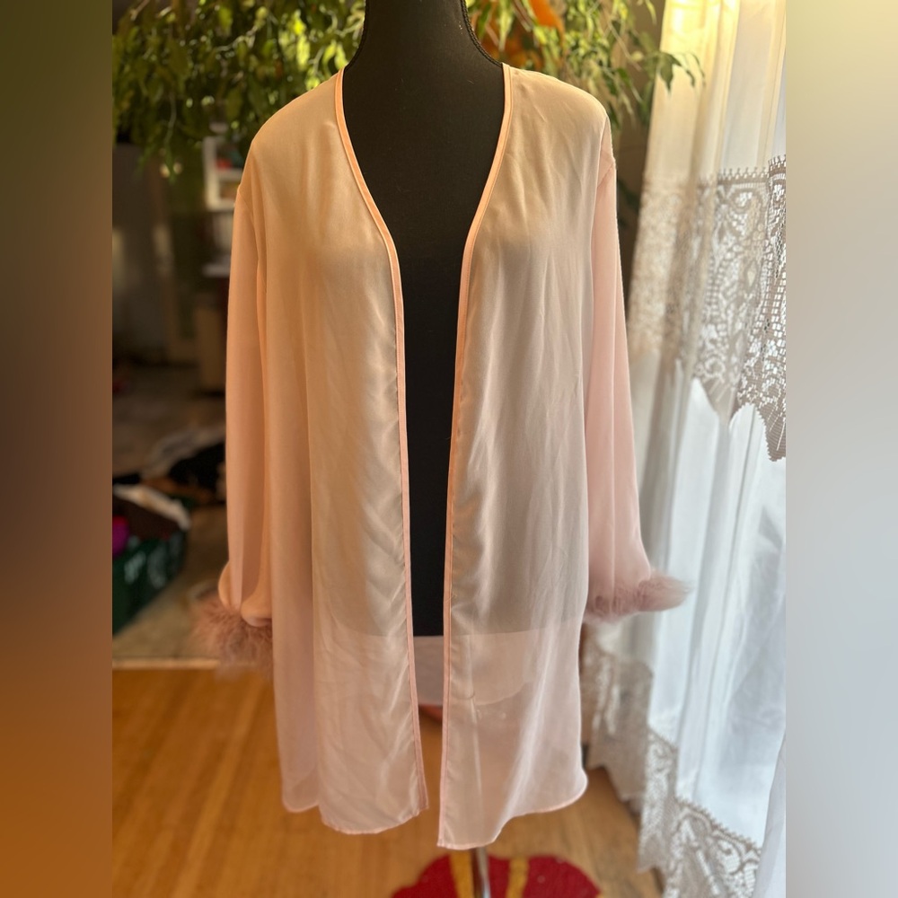 Sheer Feather Trim Robe – Betty Page Boudoir Style – US 4